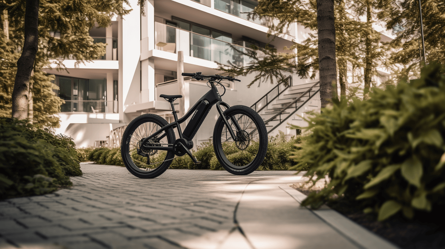 A dynamic and invigorating photograph of a stylish electric bike, positioned in an urban environment, perfectly encapsulating the fusion of eco-friendly transportation and modern city life. The composition showcases the sleek design and advanced features of the electric bike, with its streamlined frame, powerful motor, and innovative technology that make it an ideal alternative to traditional means of transportation. The bike is set against the backdrop of a bustling city, with contemporary architecture and vibrant street life framing the scene.